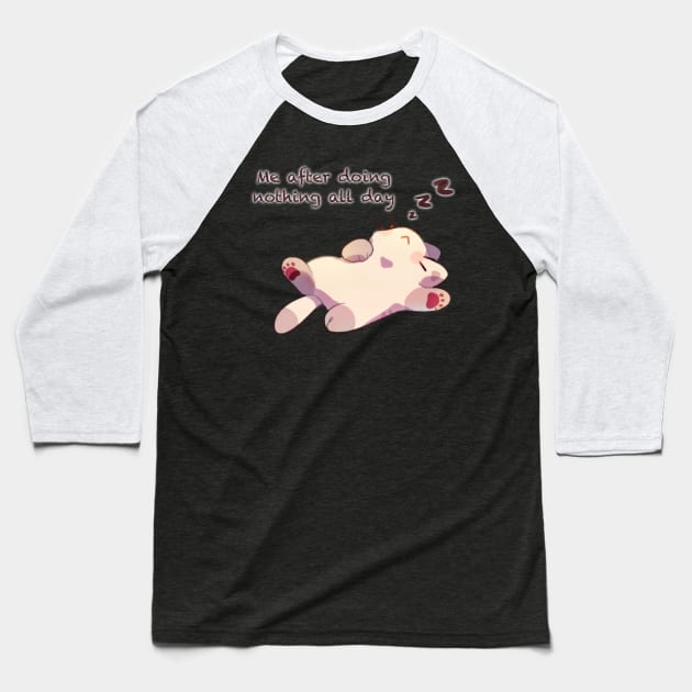 Lazy Kitty Baseball T-Shirt by Cremechii